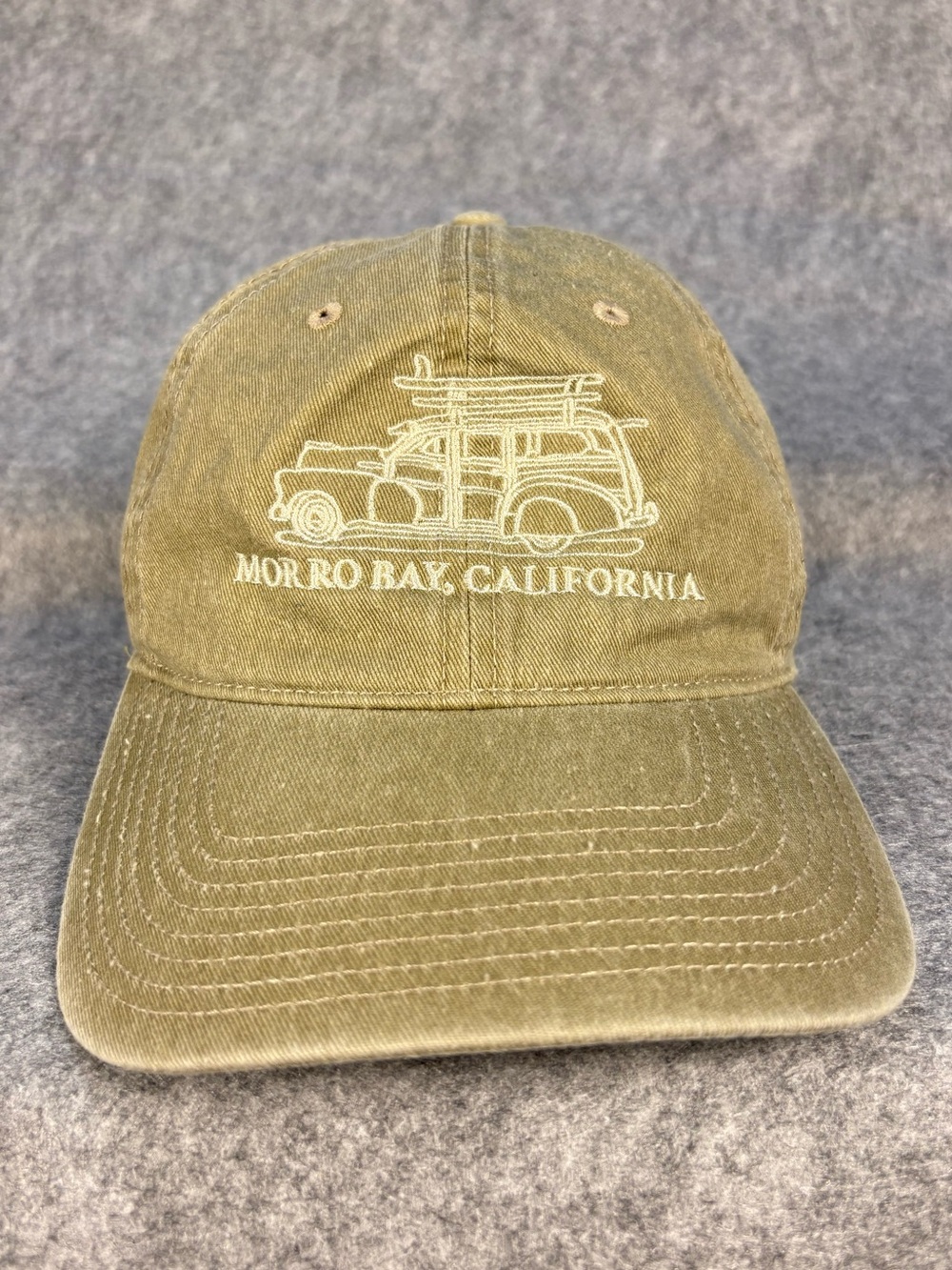 The Game Morro Bay California Olive Strapback Dad Hat Surf Woody Wagon Cap